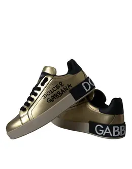 Dolce & Gabbana Gold Portofino Calf Leather Sneakers Women Shoes - EU36.5/US6 la11149-36.5