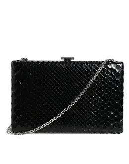 Dolce & Gabbana Black Leather Silver Frame Clutch Mini Crossbody Bag bag1533