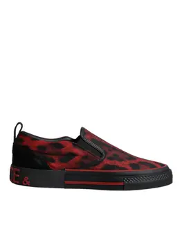 Dolce & Gabbana Red Black Leopard Cotton Men Low Top Sneakers Shoes - EU39/US6 mv6796#2-39