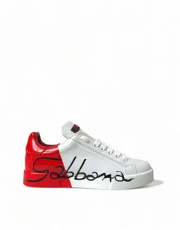 Dolce & Gabbana White Red Lace Up Womens Low Top Sneakers Shoes - EU37.5/US7 la10440-37.5