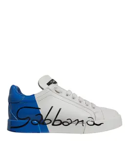 Dolce & Gabbana White Blue Logo Portofino Sneakers Shoes - EU35/US4.5 la12434-35