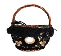 Dolce & Gabbana Chic Beige & Black Straw Snakeskin Bucket Bag vas1258