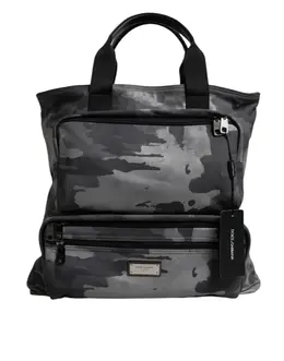 Dolce & Gabbana Gray Camo Cotton Multiple Compartments Tote Bag bag4352
