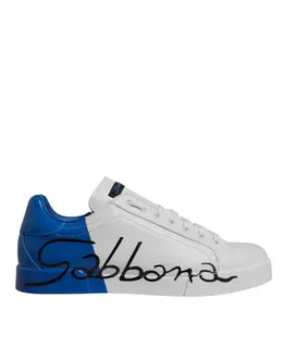 Dolce & Gabbana White Blue Leather Logo Low Top Sneakers Shoes - EU41/US8 mv7051-41