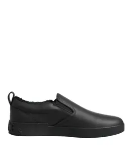 Dolce & Gabbana Black Leather Low Top Slip On Sneakers Shoes - EU44/US11 mv8010-44