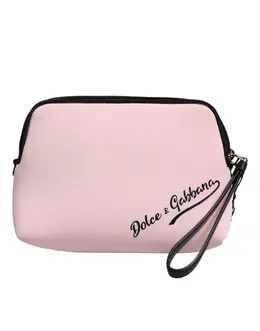 Dolce & Gabbana Pink Solid Nylon DG Logo Print Clutch Zip Borse Pouch Bag bag4561