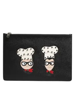 Dolce & Gabbana Black Leather #DGFAMILY Embellished Men Clutch Pouch Bag bag4685