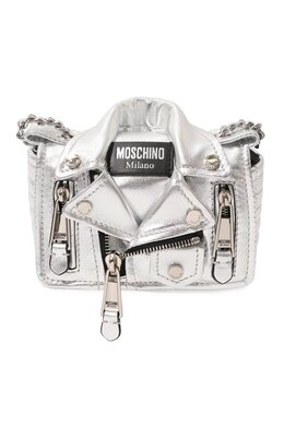 Moschino: Серебристая сумка  Biker