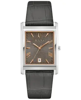 Bulova Classic Quartz Gray Dial Leather Strap Men's Watch 96b443
