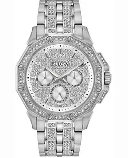 Bulova Crystal Pave Dial Steel Men's Watch 96C134