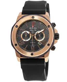 Bulova Marine Star Black Chronograph Dial Black Rubber Strap Men's Watch 98b104