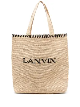 Lanvin logo-embroidered raffia tote bag 20896802
