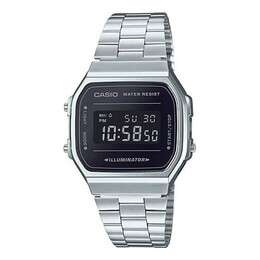 Часы Casio G Shock Waterproof Stainless Steel Strap Unisex Mens SilverBlack Digital, черный a168wem-1 | silverblack