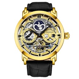 Stuhrling Anatol 3924 Автоматические часы-скелетон диаметром 47 мм, двойной циферблат времени, индикатор AM/PM и STÜHRLING Original, золото m190638090105 | gold