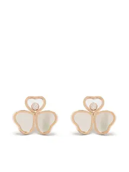 Chopard 18kt rose gold Happy Hearts Wings diamond and mother-of-pearl stud earrings 16519870
