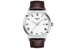 Мужские часы Tissot t129.410.16.013.00 с кварцевым механизмом, белый циферблат 42 мм, корпус из нержавеющей стали, кожаный ремешок