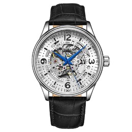 Stuhrling Дания, автоматические часы-скелетон, 42 мм, с кожаным ремешком STÜHRLING Original, серебро m190638092918 | silver