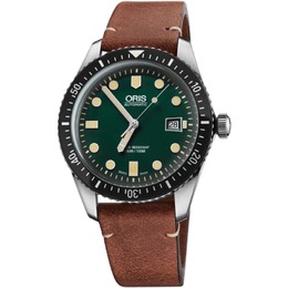 Мужские часы Oris Divers с зеленым циферблатом и коричневым кожаным ремешком 01 733 7720 4057-07 5 21 45 7876912775228 | green