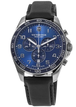 Victorinox Swiss Army Fieldforce Classic Chrono с синим циферблатом и черным кожаным ремешком мужские часы 241929 7839080480828 | blue