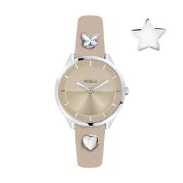 Женские часы Furla Pin из телячьей кожи с бежевым циферблатом 6960931504188 | beige