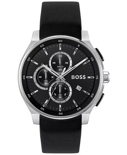 Мужские часы Peak 2.0 Quartz Chrono, черные кожаные часы, 45 мм Hugo Boss, черный 19439916 | black