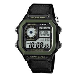 Часы Casio G Shock Battery Sports /Green Quartz Mens Black Digital, черный ae-1200whb-1b | black
