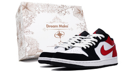 Jordan Эйр 1 нескользящие износостойкие низкие винтажные баскетбольные кроссовки мужские черно-красные, цвет Black Red W-BOX hf3148-106(team740-赤白礼盒版) | black red w-box