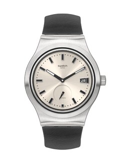 Неизбежные часы с черным кожаным ремешком Swatch, черный 7610522833692 | negro