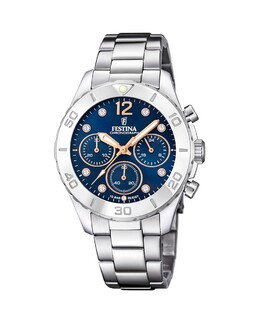 F20603/3 Женские часы Boyfriend из стали с синим циферблатом Festina, серебро 8430622788949 | plata
