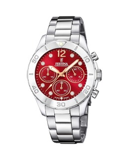 F20603/2 Женские часы Boyfriend со стальным и бордовым циферблатом Festina, серебро 8430622788932 | plata