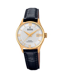 F20011/1 Черные кожаные женские часы Swiss Made Festina, черный 8430622733529 | negro