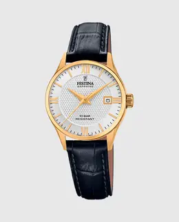 F20011/1 Черные кожаные женские часы Swiss Made Festina, черный 23926 | negro