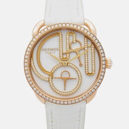 Hermes Arceau AR12.671 Quartz White 18k Rose Gold Women's Wristwatch 34 mm 1203394