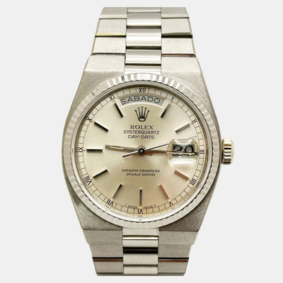Rolex Oysterquartz Day-Date 19019 Pre-Owned Watch with 18K White Gold Case 1220569 (arb25588)