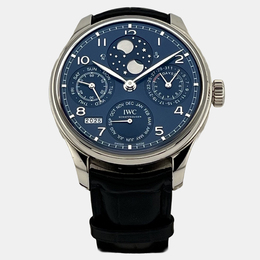 IWC Portugieser Perpetual Calendar IW503401 44mm White Gold Men's Automatic Mechanical Watch Deep Blue Dial