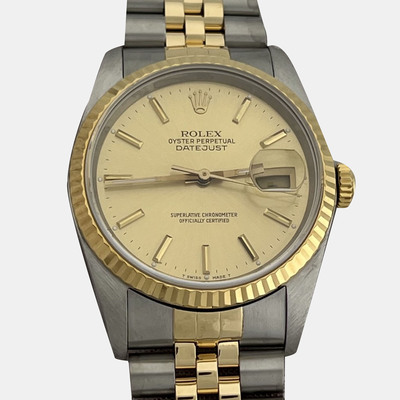 Rolex Datejust 16233 - Men's Automatic Watch with Champagne Dial in Yellow Gold and Stainless Steel Case 1221270 (yellow, arb25845)