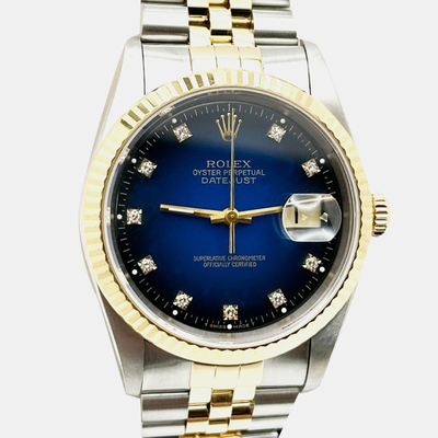 Rolex Datejust 16233 Automatic Blue Vignette Diamond 18K Yellow Gold Stainless Steel Men's Wristwatch 36 mm 1221272 (blue, arb25861)