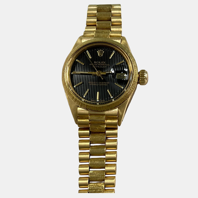 Rolex Datejust President 1221983, Automatic Movement, Black Dial, 18K Yellow Gold Watch for Women with Full Gold Construction and Case Size 26mm (black, arb25675)