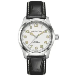 Hamilton Khaki Field Murph Автоматические мужские часы с белым циферблатом и черным кожаным ремешком H70405710 7881960849468 | white