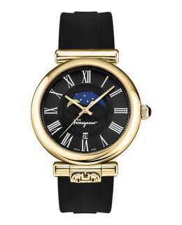 Силиконовые часы Ferragamo Ora Moonphase Salvatore Ferragamo, черный/золотой/черный 7795803029564 | black/gold/black