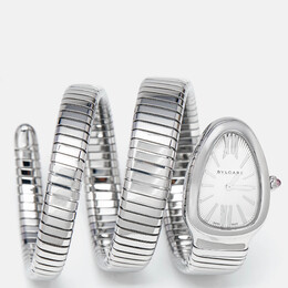 Bulgari 101911 Silver Opaline Stainless Steel Serpenti Tubogas Women's Watch