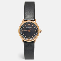 Emporio Armani Black Mother Of Pearl Rose Gold Tone Stainless Steel Leather Classic AR1802 Women's Wristwatch 27 mm 1211702