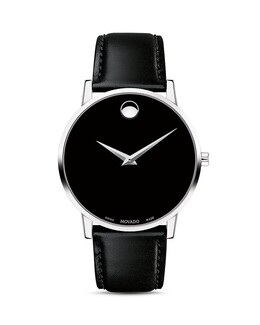 Часы Movado Museum Classic с черным кожаным ремешком, 40 мм, черный 3092786 | black