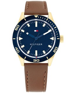 Мужские часы с коричневым кожаным ремешком, 38 мм Tommy Hilfiger 11945924 | brown
