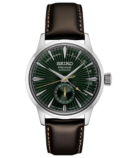 Мужские автоматические часы Presage Cocktail Time коричневого цвета с кожаным ремешком, 41 мм Seiko 16727447 | green