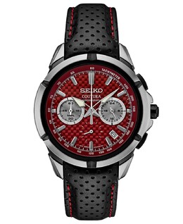 Мужские часы с хронографом Coutura, черные, с перфорированным кожаным ремешком, 42 мм Seiko 16727454 | red