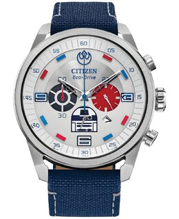 Мужские часы Eco-Drive с хронографом «Звездные войны R2-D2» с синим нейлоновым ремешком, 45 мм Citizen 15942689 | blue