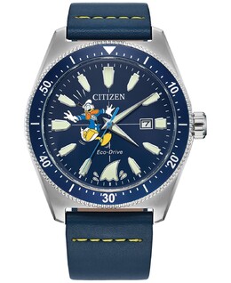 Мужские часы Eco-Drive Donald Duck с синим кожаным ремешком, 42 мм Citizen 15942687 | blue