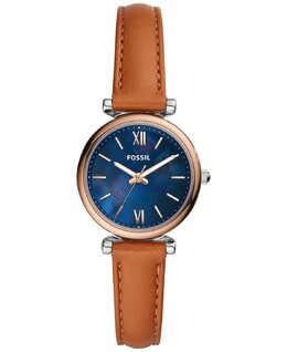 Женские мини-часы Carlie с кожаным ремешком, 28 мм Fossil, коричневый 10231410 | brown
