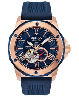 Мужские автоматические часы Marine Star с синим силиконовым ремешком, 45 мм Bulova 8023715 | blue/blue